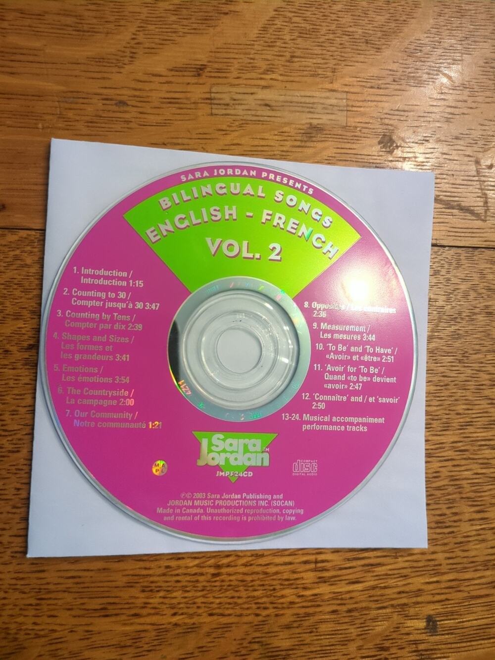Bilingual Songs: English-French 2 by Sara Jordan (CD, 2009) Disc Only